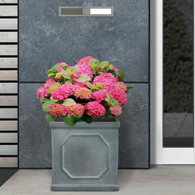 Set of 2 IDEALIST Chelsea Flower Box Square Garden Planters, Faux Lead Grey Light Stone Outdoor Pots W30 H30 L30 cm, 27L