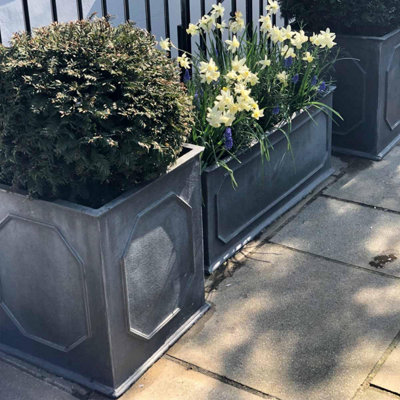 Set of 2 IDEALIST Chelsea Window Flower Box Trough Garden Planters, Faux Lead Light Stone Outdoor Pots W23 H23 L50 cm, 26L