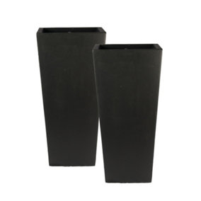 Set of 2 IDEALIST Contemporary Black Concrete Garden Tall Planters, Outdoor Pots with Tapered Shape H38.5 L18.5 W18.5 cm, 13L