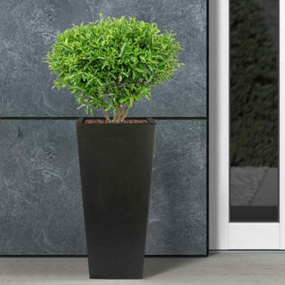 Set of 2 IDEALIST Contemporary Black Concrete Garden Tall Planters, Outdoor Pots with Tapered Shape H38.5 L18.5 W18.5 cm, 13L
