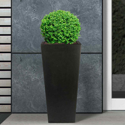 Set of 2 IDEALIST Contemporary Black Concrete Garden Tall Planters, Outdoor Pots with Tapered Shape H50.5 L24.5 W24.5 cm, 30L