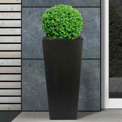 Set of 2 IDEALIST Contemporary Black Light Concrete Garden Tall Planters, Outdoor Pots with Tapered Shape H65 L32 W32 cm, 67L
