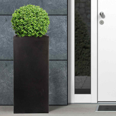 Set of 2 IDEALIST Contemporary Black Light Concrete Garden Tall Square Planters, Outdoor Plant Pots H60 L27 W27 cm, 44L
