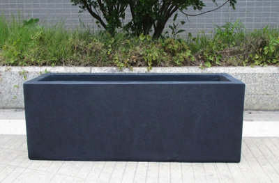 Set of 2 IDEALIST Contemporary Faux Lead Dark Grey Concrete Trough Planters H30 L60 W30 cm, 54L
