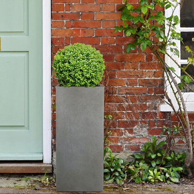 Set of 2 IDEALIST Contemporary Faux Lead Dark Grey Light Concrete Garden Tall Planters, Outdoor Pots H70 L33 W33 cm, 79L
