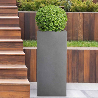 Set of 2 IDEALIST Contemporary Faux Lead Dark Grey Light Concrete Garden Tall Planters, Outdoor Pots H80 L40 W40 cm, 132L