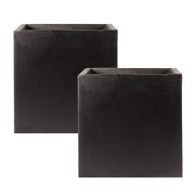 Set of 2 IDEALIST Contemporary Flower Box Square Garden Planters, Black Light Outdoor Pots H60 L60 W60 cm, 195L