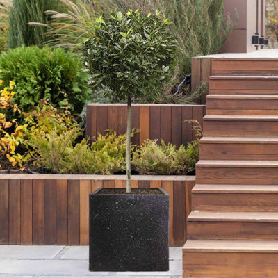 Set of 2 IDEALIST Contemporary Flower Box Square Garden Planters, Black Terazzo Light Outdoor Pots H50 L50 W50 cm, 128L