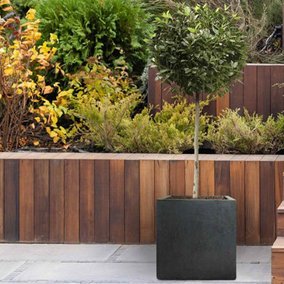 Set of 2 IDEALIST Contemporary Flower Box Square Garden Planters, Dark Grey Light Concrete Outdoor Pots H30 L30 W30 cm, 27L
