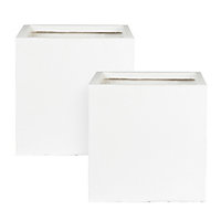 Set of 2 IDEALIST Contemporary Flower Box Square Garden Planters, White Light Outdoor Pots H50 L50 W50 cm, 126L