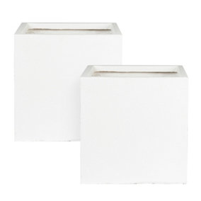 Set of 2 IDEALIST Contemporary Flower Box Square Garden Planters, White Light Outdoor Pots H50 L50 W50 cm, 126L