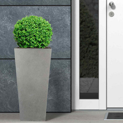 Set of 2 IDEALIST Contemporary Grey Concrete Garden Tall Planters, Outdoor Pots with Tapered Shape H50.5 L24.5 W24.5 cm, 30L