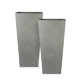 Set of 2 IDEALIST Contemporary Grey Light Concrete Garden Tall Planters, Outdoor Pots with Tapered Shape H65 L32 W32 cm, 67L