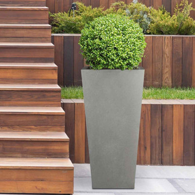 Set of 2 IDEALIST Contemporary Grey Light Concrete Garden Tall Planters, Outdoor Pots with Tapered Shape H89 L43 W43 cm, 165L