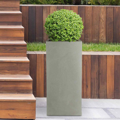 Set of 2 IDEALIST Contemporary Grey Light Concrete Garden Tall Square Planters, Outdoor Plant Pots H70 L33 W33 cm, 79L