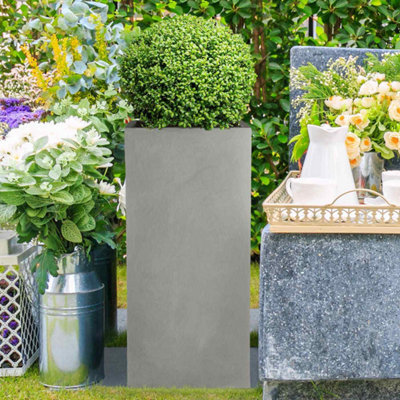 Set of 2 IDEALIST Contemporary Grey Light Concrete Garden Tall Square Planters, Outdoor Plant Pots H70 L33 W33 cm, 79L