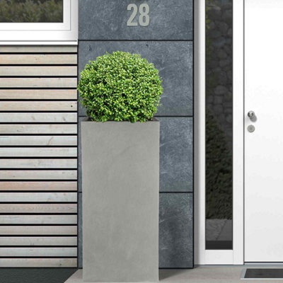 Set of 2 IDEALIST Contemporary Grey Light Concrete Garden Tall Square Planters, Outdoor Plant Pots H80 L40 W40 cm, 132L