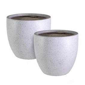 Set of 2 IDEALIST Contemporary Grey Marble Light Concrete Egg Garden Round Planters Large, Outdoor Pots D56 H52 cm, 128L