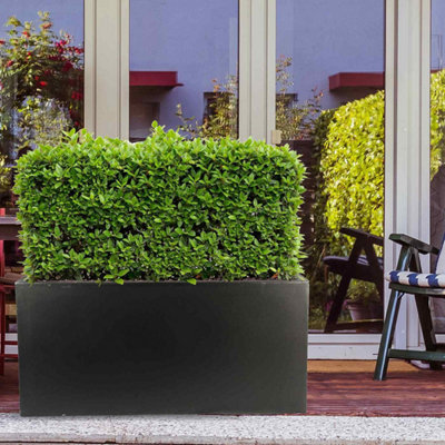 Set of 2 IDEALIST Contemporary Trough Garden Planters, Black Light Concrete Outdoor Large Plant Pots H37.5 L80 W37 cm, 111L