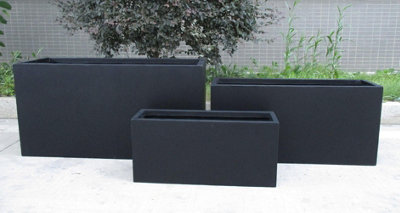 Set of 2 IDEALIST Contemporary Trough Garden Planters, Black Light Concrete Outdoor Large Plant Pots H41 L85 W26 cm, 91L