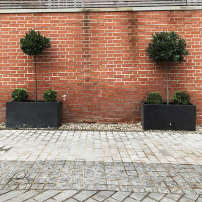 Set of 2 IDEALIST Contemporary Trough Garden Planters, Black Light Concrete Outdoor Large Plant Pots H41 L85 W26 cm, 91L