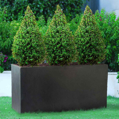 Set of 2 IDEALIST Contemporary Trough Garden Planters, Faux Lead Dark Grey Light Outdoor Pots H51.5 L100 W36 cm, 185L