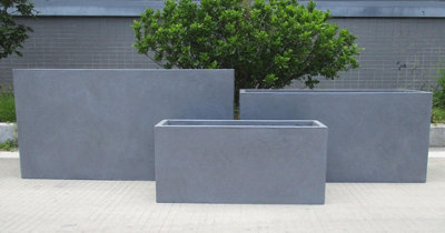 Set of 2 IDEALIST Contemporary Trough Garden Planters, Grey Light Concrete Outdoor Large Plant Pots H41 L85 W26 cm, 91L