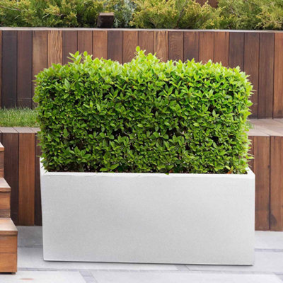 Set of 2 IDEALIST Contemporary Trough Garden Planters, White Light Concrete Outdoor Large Plant Pots H41 L85 W26 cm, 91L