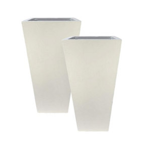 Set of 2 IDEALIST Contemporary White Concrete Garden Tall Planters, Outdoor Pots with Tapered Shape H50.5 L24.5 W24.5 cm, 30L