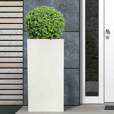 Set of 2 IDEALIST Contemporary White Light Concrete Garden Tall Square Planters, Outdoor Plant Pots H70 L33 W33 cm, 79L