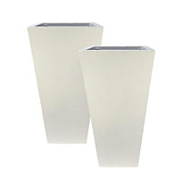 Set of 2 IDEALIST Contemporary WhiteConcrete Garden Tall Planters, Outdoor Pots with Tapered Shape H50.5 L24.5 W24.5 cm, 30L