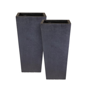 Set of 2 IDEALIST Faux Lead Dark Grey Concrete Garden Tall Planters, Outdoor Pots with Tapered Shape H65 L32 W32 cm, 67L
