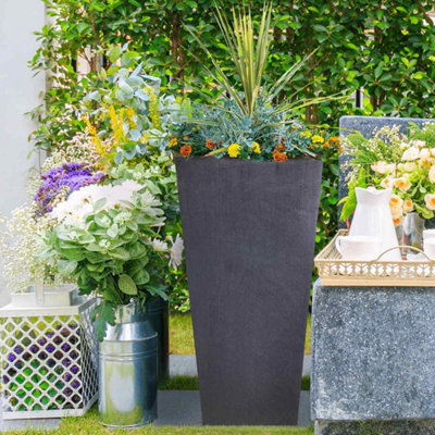 Set of 2 IDEALIST Faux Lead Dark Grey Concrete Garden Tall Planters, Outdoor Pots with Tapered Shape H89 L43 W43 cm, 165L