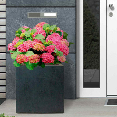 Set of 2 IDEALIST Flower Box Square Garden Planters, Faux Lead Dark Grey Light Outdoor Pots H40 L40 W40 cm, 65L
