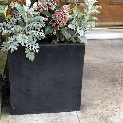Set of 2 IDEALIST Flower Box Square Garden Planters, Faux Lead Dark Grey Light Outdoor Pots H60 L60 W60 cm, 195L