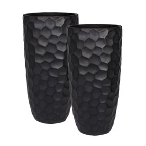 Set of 2 IDEALIST Lite Mosaic Style Black Tall Round Vase Planters Outdoor Plant Pots D41.5 H77 cm, 104L