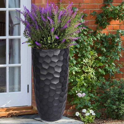 Set of 2 IDEALIST Lite Mosaic Style Black Tall Round Vase Planters Outdoor Plant Pots D41.5 H77 cm, 104L