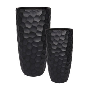 Set of 2 IDEALIST Mosaic Style Black Tall Round Vase Planters Outdoor Plant Pots: D31.5 H61 cm, 47L + D41.5 H77 cm, 104L
