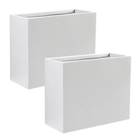 Set of 2 IDEALIST Narrow Contemporary Light Concrete White Trough Planters H50.5 L60 W30 cm, 91L