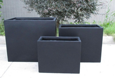 Set of 2 IDEALIST Narrow Contemporary Trough Garden Planters, Black Light Concrete Outdoor Large Pots H50.5 L60 W30 cm, 91L