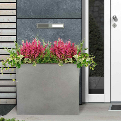 Set of 2 IDEALIST Narrow Contemporary Trough Garden Planters, Grey Light Concrete Outdoor Large Pots H50.5 L60 W30 cm, 91L