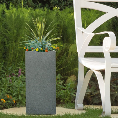 Set of 2 IDEALIST Textured Concrete Effect Garden Tall Square Grey Planters, Outdoor Plant Pots W34 H70.5 L34 cm, 81L