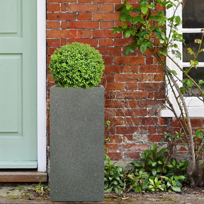 Set of 2 IDEALIST Textured Concrete Effect Garden Tall Square Grey Planters, Outdoor Plant Pots W34 H70.5 L34 cm, 81L