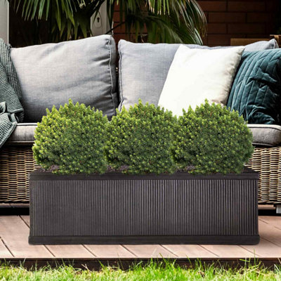 Set of 2 IDEALIST Vertical Ribbed Vintage Style Trough Garden Planters, Faux Lead Dark Grey Outdoor Pots H30 L80 W30 cm, 72L