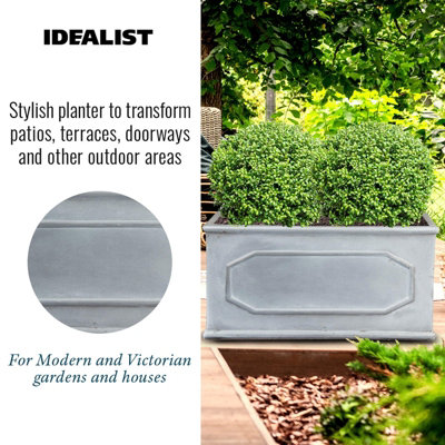 Set of 2 IDEALIST Window Box, Chelsea Windowsill Planter, Vintage Slate Effect Outdoor Plant Pots: L40 W17 H17 cm + L60 W30 H30 cm