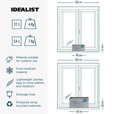 Set of 2 IDEALIST Window Box, Chelsea Windowsill Planter, Vintage Slate Effect Outdoor Plant Pots: L40 W17 H17 cm + L60 W30 H30 cm