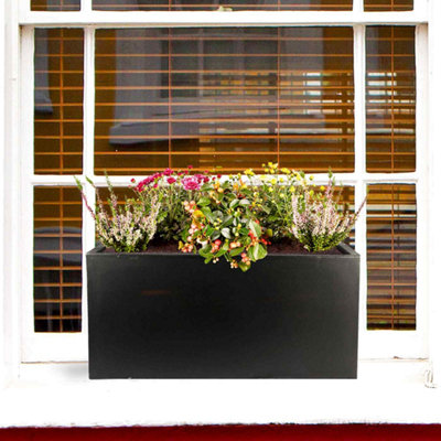 Set of 2 IDEALIST Window Flower Box Garden Planters, Black Light Concrete Outdoor Plant Pots H20.5 L50 W20 cm, 21L