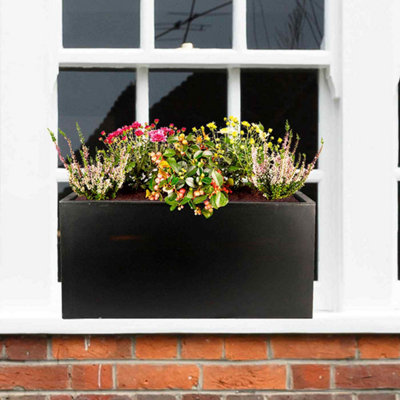 Set of 2 IDEALIST Window Flower Box Garden Planters, Black Light Concrete Outdoor Plant Pots H20.5 L50 W20 cm, 21L