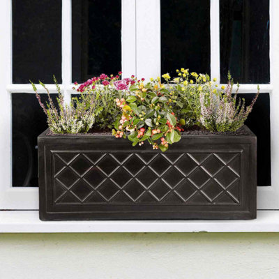 Set of 2 IDEALIST Window Flower Box Garden Planters, Dark Grey Light Stone Outdoor Plant Pots W17 H17 L50 cm, 14L