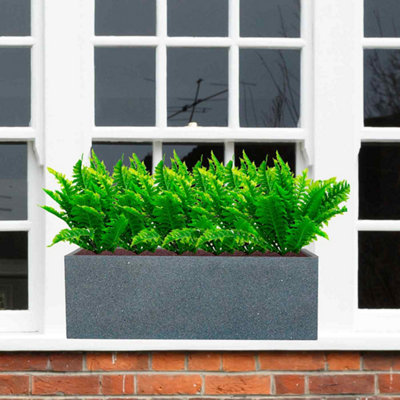 Set of 2 IDEALIST Window Flower Box Garden Planters, Textured Concrete Effect Grey Outdoor Large Pots L70 W22.5 H23.5 cm, 37L